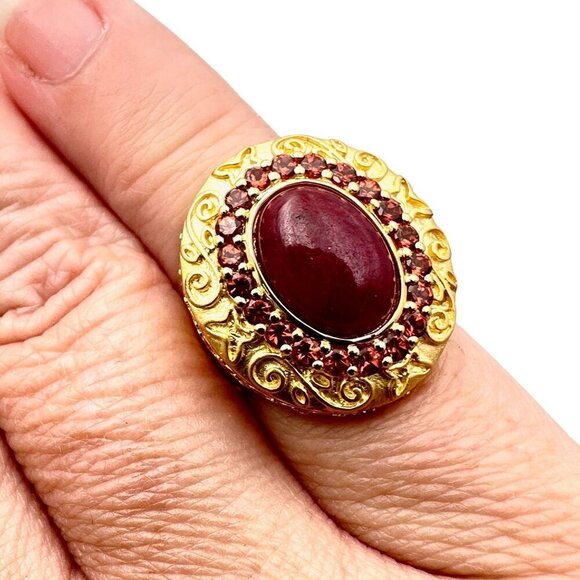 HSN Technibond Womans Ring Ruby Garnet Gold Over Sterling Silver Size 5 Petite - Picture 2 of 4